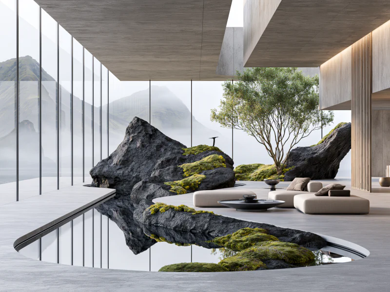 The Cloud House pavilion above a foggy forest